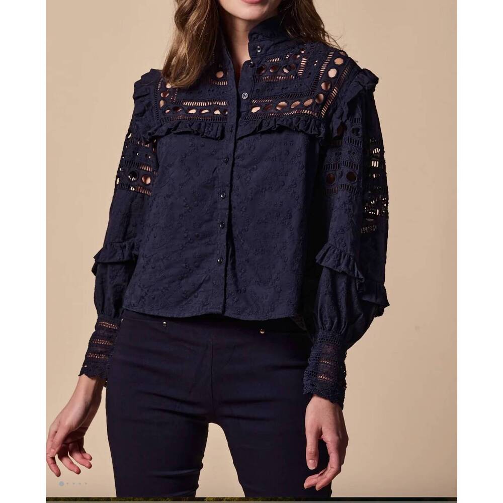 NEW THE SHIRT danielle textured shirt in navy